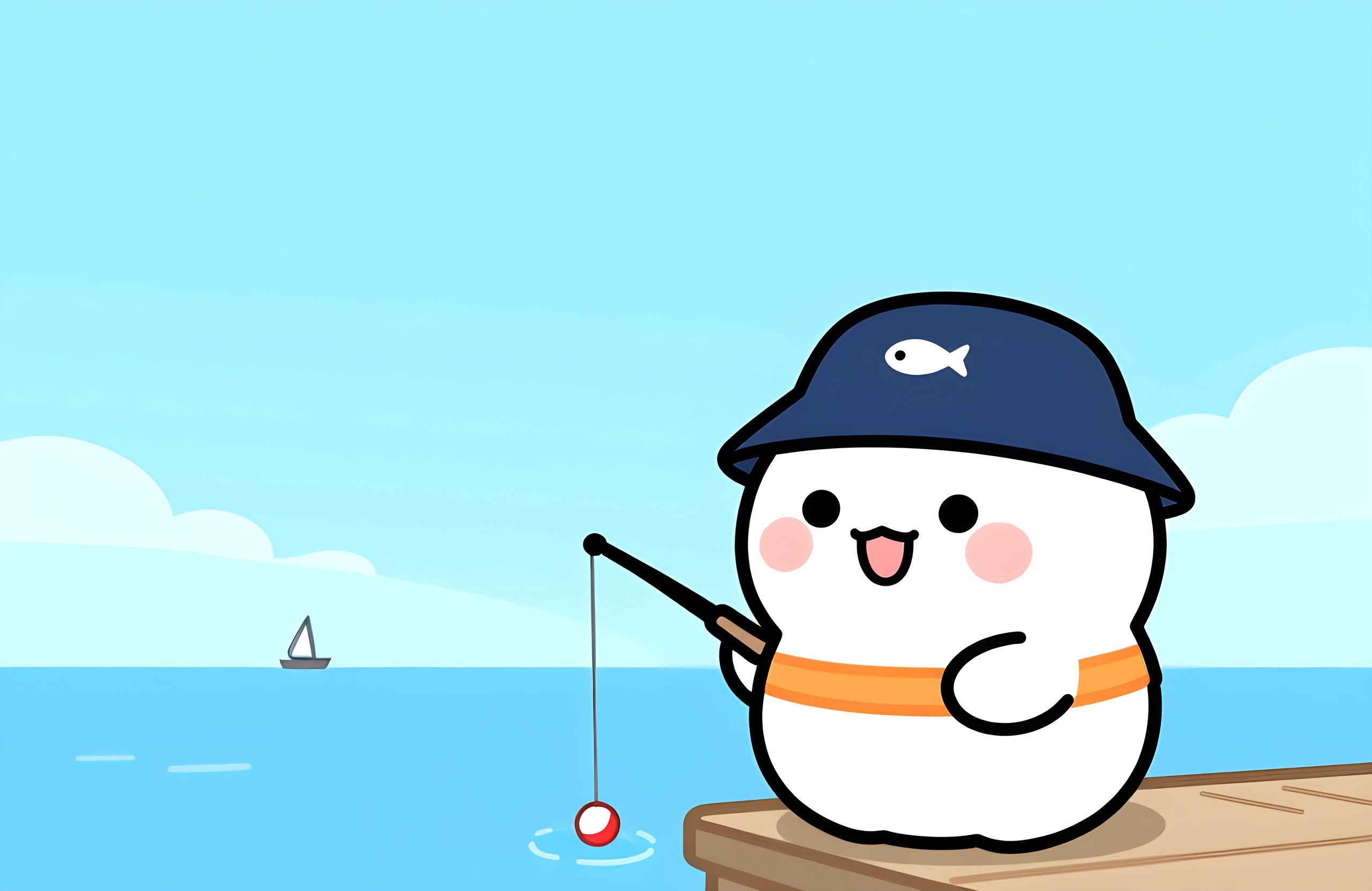 つれたろうが堤防で釣りをしているイラスト